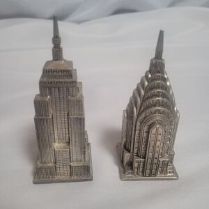 Godinger Empire State & Chrysler Building Salt & Pepper Shakers Nickle Plated